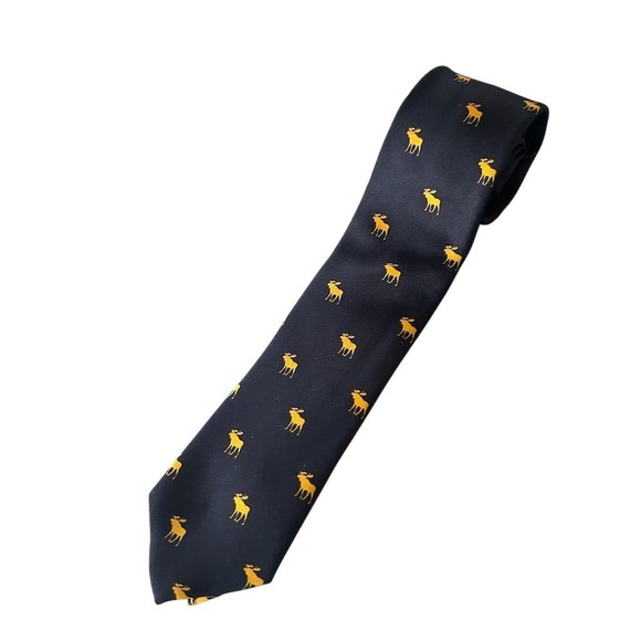 Abercrombie Men's Dark Navy Tie with Deer Pattern - Picture 3 of 5